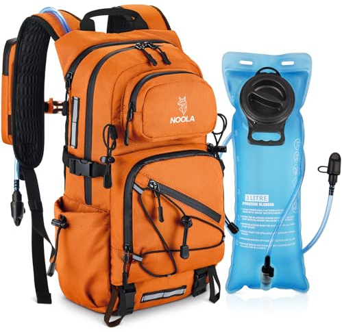 NOOLA Hydration Backpack with 3L Water Bladder - 22L Water Backpack for Hiking, Cycling, Running, Biking - Lightweight Hiking Pack Bag with Rain Cover, Phone Holder and Trekking Pole Holders, Orange