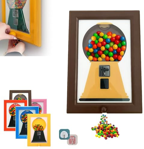 Candy Dispenser Picture Frame, Handy Wall Mounted Candy Dispenser for Candies Nuts Dog & Cat Treats - Gumball Machine with Photo Display (Brown)