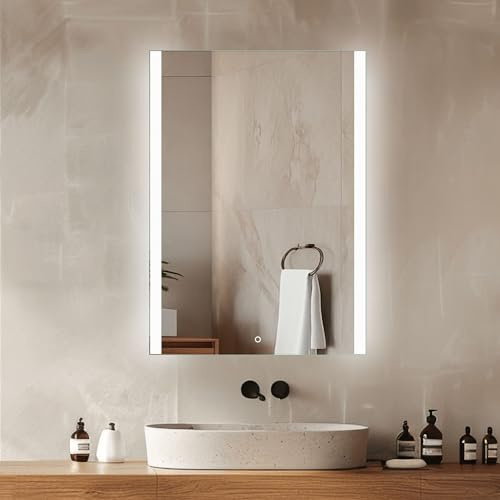 Venti LED Badrumsspegel 50 × 70 cm, Sidobelysning | Badrumsspegel med Belysning, Belyst Badrumsspegel, LED Väggspegel, Touchbrytare, Naturvitt Ljus, Modern Design