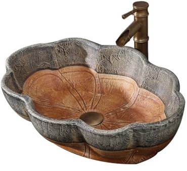 Lavabo Lavabo de baño retro cerámica sobre encimera, lavabo tocador artístico, 57 x 40 15 cm Redondo