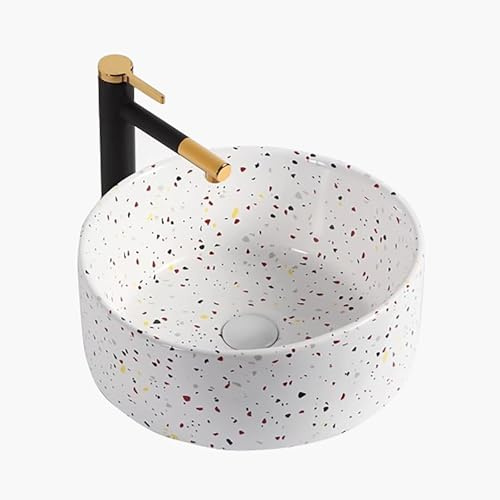 lyxamjrzyp Évier Salle de Bain Terrazzo en Céramique, Vasque à Poser Ronde pour Meuble, Petit Lavabo Salle de Bain, Évier Balcon