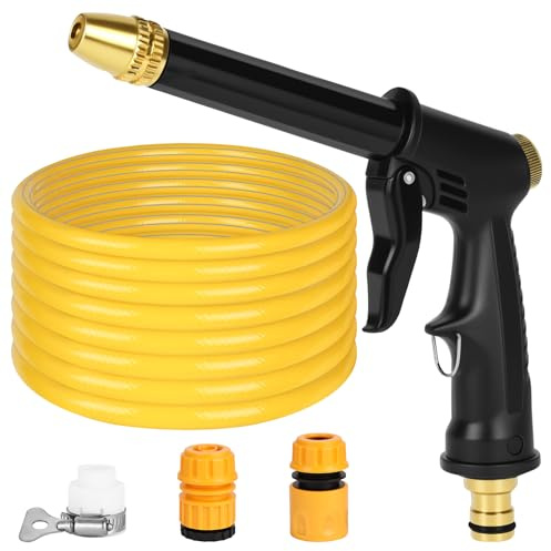 elthmpr Garden Hose Pipe 5m - Hosepipes with 360° Rotation Spray Gun and 3PCS Hose Pipe Connector, Flexible PVC Outdoor Water Hoses Kink Resistant for Gardening Car Washing Lawn Irrigation