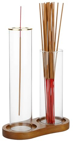 Supporto per Incensos Decorativo per la Casa, Porta Incenso in Legno per Bastoncini Capovolto, Porta Incenso con Bottiglia di Vetro Rimovibile, per Meditazione Yoga Camere da Letto Arredamento Ufficio