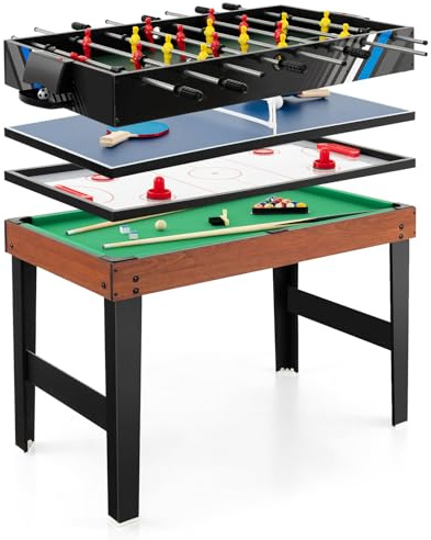 COSTWAY Mesa Multijuegos, Mesa de Juego Combinada con Baloncesto, Billar, Ping Pong, Hockey, Shuffleboard, Bolos para Niños y Adultos para Fiesta, Sala de Juegos, Sala de Estar