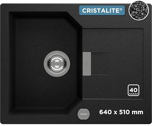Schock Kompakt diskbänk 64 x 51 cm Manhattan D-100XS Onyx – CRISTALITE mörkgrå granitdiskbänk med förkortad dränering från 40 cm underskåp bredd