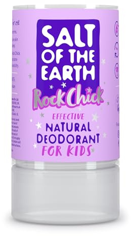 Salt of the Earth - Natural Crystal Deodorant Rock Chick for Kids - Fragrance Free, Vegan Formulas with Long Lasting Protection, Cosmos & Leaping Bunny Approved - 90g