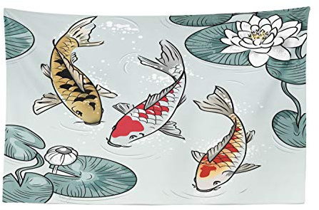 Lunarable Koi Fish Tapestry, Water Lilys 3 Fish of Important Cultures Pond, Fabric Wall Hanging Decor for Bedroom Living Room Dorm, 45 X 30, Multicolor and Pale Blue
