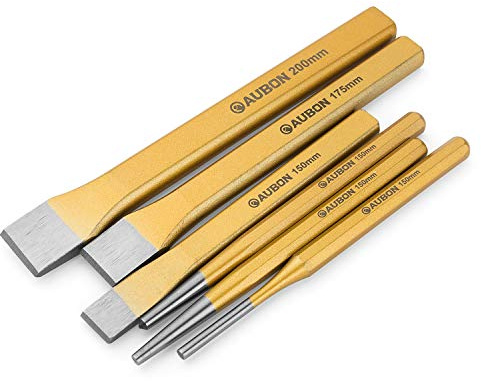 Acrux7 6pcs Cold Chisel Set - Flat, Center, Cylindrical, Metal Chisel Set, Premium Cr-V Steel, Cone Chisels for Brickwork, Concrete, Metal and Stone