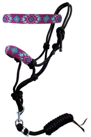 Showman Pink Navajo Beaded Nose Cowboy Knot Rope Halter w/ 7' Lead