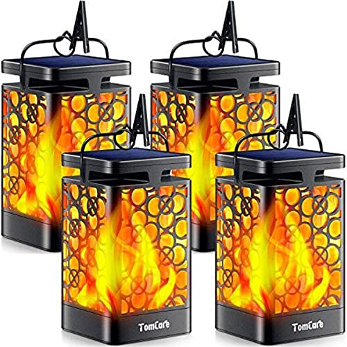 TomCare Solar Lanterns Outdoor, Flickering Flame Hanging Lights, 4 Pack