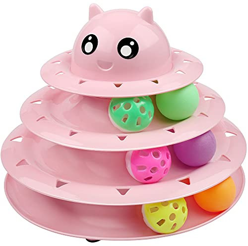 UPSKY Cat Toy Roller 3-Level Turntable Cat Toy Balls with Six Colorful Balls Interactive Kitten Fun Mental Physical Exercise Puzzle Toys
