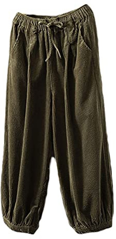 FTCayanz Pantalones anchos de pana para mujer, cintura elástica, algodón, cordón, pantalones harén con bolsillos, Verde militar., XL