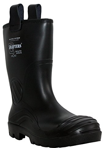 Grafters Herren Gummistiefel, robust, wasserdicht, mit Pelz gefüttert, Wadenhöhe, Sicherheitsstiefel mit Stahlkappe, Industriearbeitsstiefel, Größe 40-47, Schwarz , 40 2/3 EU