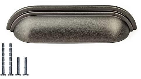 French Furniture Fittings Set of 6 Cup Handles for Kitchen cabinets, Cupboard Drawer & Door Shell Handles, Antique Pewter Finish, Grey Drawers chests by FFF (96mm Between fixings) (7604)