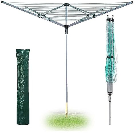 BONAFIDE 60M Heavy Duty 4 Arm Outdoor Rotary Airer, Portable Folding Washing Line, Spike, Garden