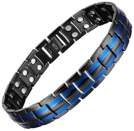 MagEnergy Bracelets magnétiques en acier titane pour homme, 4 éléments double rangée d'aimants ultra résistants, bracelet avec outil de retrait de maillons réglables et boîte