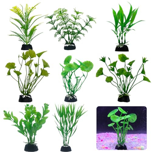 Aquarium Decoration Plante, 8 Pièces Vert Plantes Artificielle Aquarium Deco, Terrarium Plante Décoration pour Aquarium