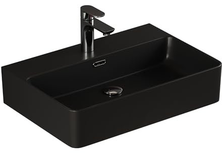 Aqua Bagno Keramik Waschbecken 60cm, Modernes Design für Bad & Gäste-WC, Aufsatzwaschbecken schwarz