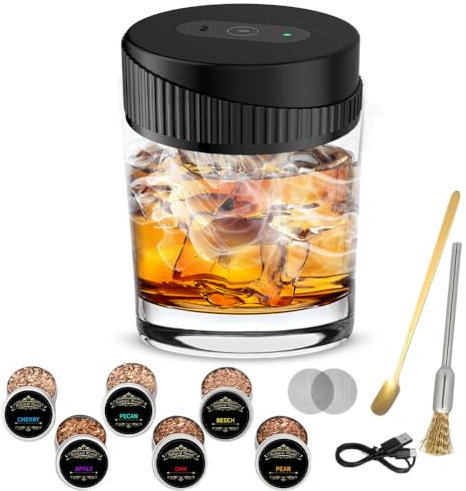 Kit de ahumadero de cóctel eléctrico, ahumadero de whisky recargable con 6 virutas de madera aromáticas, para bebidas y borbón, para papá, marido y amantes de los cócteles