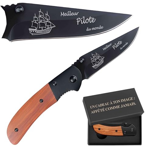 Planetee Couteau Bateau à voile Meilleur Pilote du monde | Canif | Couteau pliant | Marin Voilier Navigateur| Boîte de rangement | Idée Cadeau Noël Papa Anniversaire