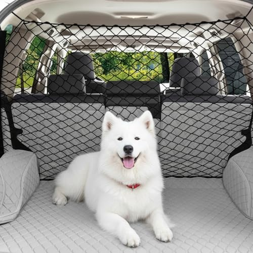 KYEDGC Dog Guard for Car Boot, Universal Pet Barrier with 4 Hooks and Adjustable Straps, 110 x 60 cm Black Mesh Net to Secure Luggage and Pets in SUV or Sedan Trunk
