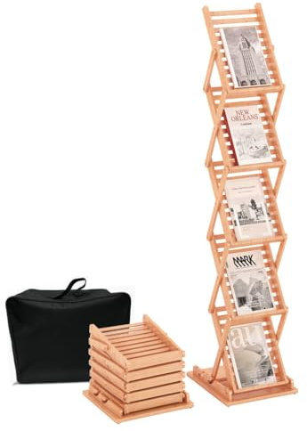 DISPLAY SALES Folding Bamboo Brochure Stand A4 | Free-Standing Leaflet & Magazine Display Rack | Book & Flyer Holder with Carry Bag | Ideal for Exhibitions, Shops & Receptions