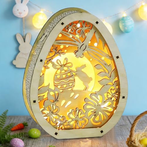 YOUYIKE Decorazioni Pasquali Uova Coniglio LED Lampada, Legno Uova di Pasqua Forma & Coniglietto Modello, Idee Regalo Pasqua Oggetti Decorativi per La Casa Tavola Centrotavola Pasquale
