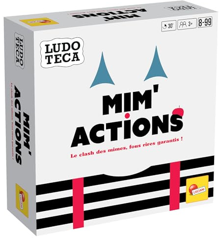 Lisciani - Ludoteca Mim'Actions - Jeu de Mimes et Devinettes Enfant 8+ Ans - Jeu d’Ambiance Famille - Mimer Personnages et Situations - 2 Modes de Jeu - 3+ Joueurs