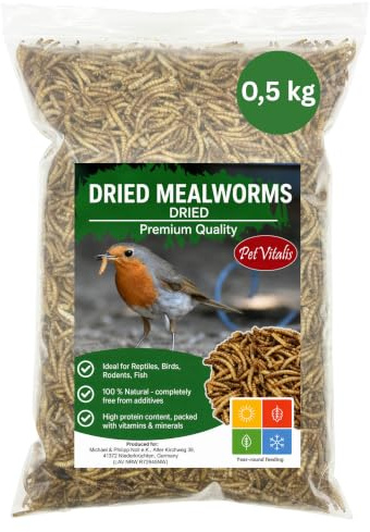 Mjölmaskar torkad 0,5 kg – premiumfoder för vilda fåglar, tillägg till fågelmat – proteinrikt mellanmål för fisk, reptiler och gnagare – året runt foder för igelkottar och ekorrar