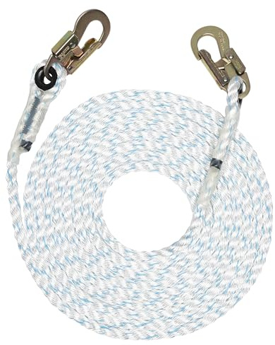 Pelican Rope 5/8 Vertical Lifeline Rope - Made in USA - Fall Protection Lanyard - Ladder & Tower Gear - 3 Strand Rope with Steel Snap Hook Ends - 25 ft.
