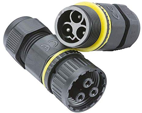 Knightsbridge JB0011 Weatherproof IP68 (@2bar) Plug and Socket Inline Cable Connector, 3-Pole, rated to 16 A,Black