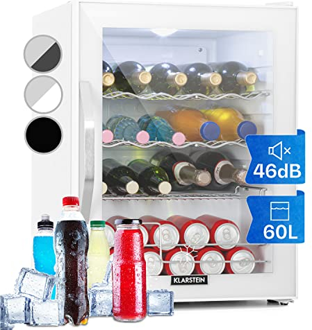 KLARSTEIN Mini Frigo de Chambre et Bureau pour Boisson, Petit Frigo Silencieux, Refrigerateur Mini Bar 60L, Petit Réfrigérateur Camping, Étagères Réglables, Ondulés pour le Vin, Cannette, Beer Fridge