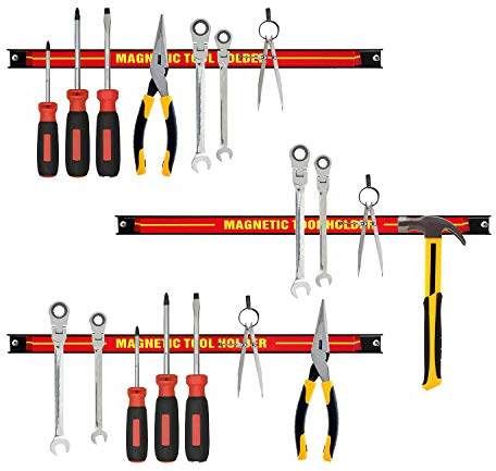 Bond Hardware Set of 3 Magnetic Tool Holder Racks - 18 Inch Heavy Duty Garage Workshop Wall Holder Strip for Tools - Tool Bar with Magnet for Screwdriver, Wrench (18)