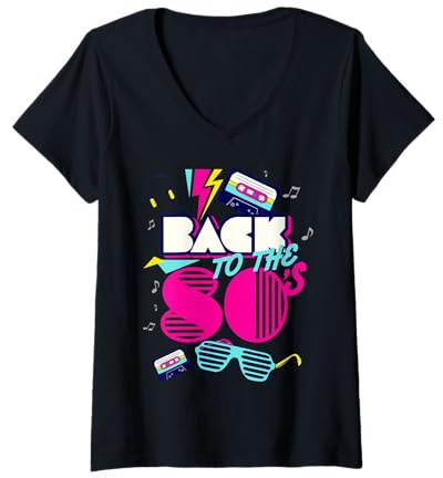 Donna Torna a T-shirt anni '80 Vintage Retro I Love 80's Graphic Design Maglietta con Collo a V