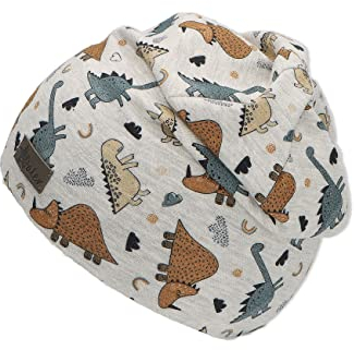 Sterntaler Beanie Dino - Lässige Baby Mütze aus Melange Jersey mit allover Druck - Jungen UV-Schutz 50+ Beanie Mütze - variabel tragbar - Baby und Kinder Übergangsmütze, silber, Größe 49