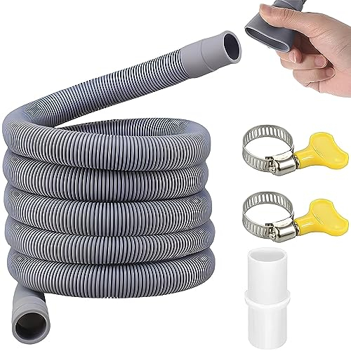 Rallonge Tuyau Vidange Machine a Laver, Tuyau Lave Vaisselle, Rallonge Tuyau Lave Vaisselle, Tuyau De Vidange Universel, Avec Colliers De Serrage, Gris, Pour Lave-Linge, Lave-Vaisselle(1.5 Mètres)