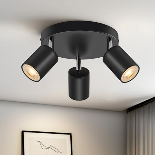 Schiele Deckenstrahler 3 Flammig Rund, GU10 Deckenleuchte Strahler Schwenkbar, Schwarz Deckenlampe Spotleuchte Drehbar Deckenspots für Küche, Schlafzimmer, Wohnzimmer, Flur, Ohne Leuchtmittel