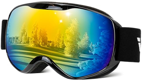 NENKI Skibrille Kinder, Skibrille für Brillenträger mit UV 400 Schutz, Antibeschlag Skibrille Kinder unter 12 jahre, Snowboard Brille für Skihelme