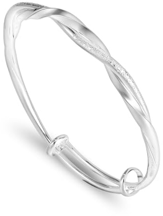 Silver Bangle Bracelet Adjustable Fit All Size, Fidget Bracelet Anxiety Relief Bracelet Classic Silver Charm Bracelet Bangle for Women Girls Ladies Birthday Valentine's Day Gifts Mother's Day Gift