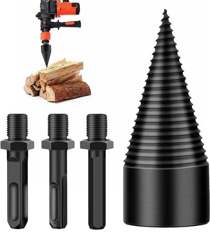 Thapncow Divisor para leña de 32 mm|con cuña de maza 360° para partir leña|Cuñas corte|broca cónica con 3 mangos perforación (cuadrada/hexagonal/redonda) para partir madera y talar árboles
