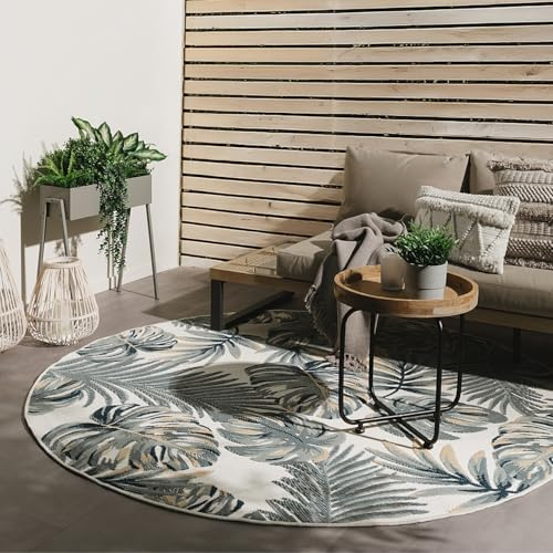 benuta Basic In- & Outdoor Teppich Flora - Mehrfarbig 200 cm Rund - Florales Design - Wetterfest & UV-beständig - Für Balkon, Terrasse, Garten - Küchenteppich & Wohnzimmerteppich - Pflegeleicht