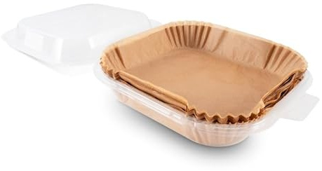 Kitchencook – 120 Moules Jetables Papier Cuisson Antiadhésif pour Air Fryer, 20x20x4,5 cm, Résistant jusqu’à 220°C, Biodégradable, Compatible Friteuses 5 à 9L, Four, Micro-ondes, Vapeur