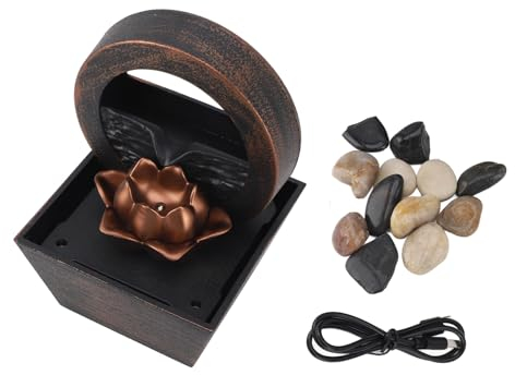 Fuente de Mesa Flor Roca Cascada Cable USB Meditación Fuente de Escritorio con Luz LED Amarilla, Fuente Relajante para Decoración de Oficina en el Hogar