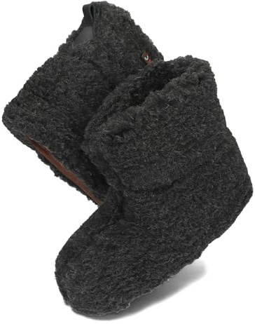 BeComfy Varma Tofflor Damer Herrar Tofflor av Fårull Ulltofflor Unisex Husstövlar med Lädersula Läderhandtag 36-46 EU (Svart, Europeiska skostorlekar, Vuxen, Numeriskt, Medel, 40)