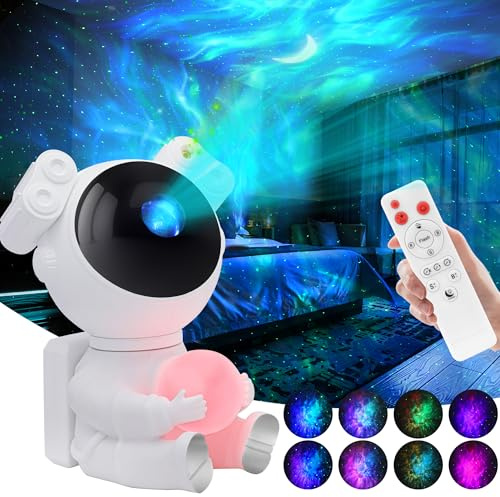 KIMHY 2-i-1 astronautgalax projektor för sovrum med månlampa stjärnprojektor galaxljus med 8 nebulosaeffekter timer fjärrkontroll rymdprojektor