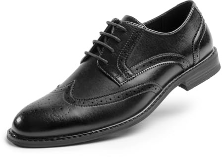 Cusolemore Men's Dress Oxfords Classic Brogue Formal Lace Up Shoes Prince Modern, Round Toe, TPR Outsole Black 11.5