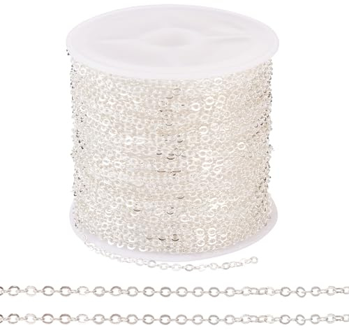 Boutigem Catena a maglie incrociate in ferro piatto ovale saldata, 2 x 1,5 x 0,3 mm, per gioielli fai da te e artigianato