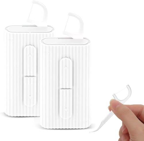2 Stück Tragbare automatisches Zahnseide Boxen, Spender für Zahnseide aus Kunststoff, Weiß Reise Flosser Spender Aufbewahrungskoffer, für Zuhause, Reisen, Zahnreinigung, Mundpflege