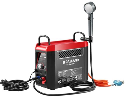 GASLAND Go Shower G3 Pro-DE Gas Durchlauferhitzer, Propan/Butan(50mbar) Wassererhitzer für den Außenbereich, mit wiederaufladbarem eingebautem Akku, heiße Dusche für Camping