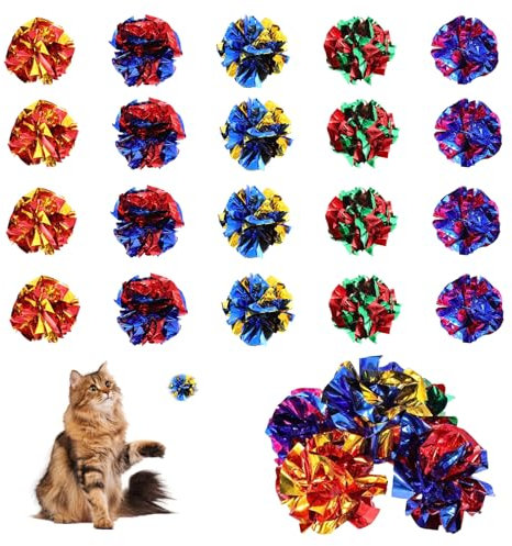 20 Stück Knisterball für Katzen 6 cm Interaktive Knisterbälle Bunte Katze Spielzeug Bälle Katzenballspielzeug Cat Crinkle Ball Bunte Katzenbälle Mylar Knisterbälle Bunte Katzenspielbälle für Katzen